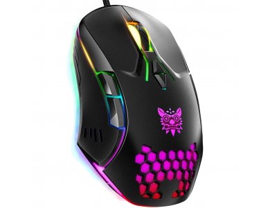 Onikuma CW902 RGB Optical Programmable Gaming Mouse, Ultralight Honeycomb Mouse, 800-6.400 DPI, 7 Buttons, Black