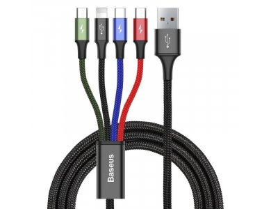 Baseus Fast 4-in-1 Lightning/Type C/2*Micro USB Καλώδιο, 1.2μ. - CA1T4-C01, Μαύρο
