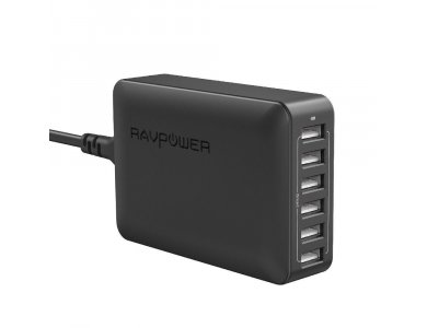 RAVPower 60W 6-Port USB Charging Hub, with iSmart 2.0 Technology, Black - RP-PC028