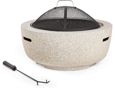 VonHaus Round MgO Fire Pit, Outdoor Magnesium Oxide Garden Patio Heater/Burner for Wood & Charcoal, with BBQ Grill Rack, Spark Guard & Poker - 2500019