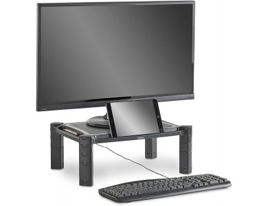 VonHaus Height Adjustable Monitor Stand for Desks - Screen Riser for Computers, Laptops & TVs, With Cable Management & Pen Storage - 05/097