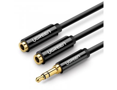 Ugreen 3.5mm Male to 2 * 3.5mm Female Auxiliary Stereo Y Splitter Audio Cable, Splitter for use with 2 Headphones 25cm - 20816, Black