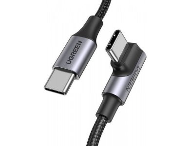 Ugreen Γωνιακό 90° USB-C σε USB-C καλώδιο 1μ. Με Νάυλον ύφανση - 70644, Μαύρο