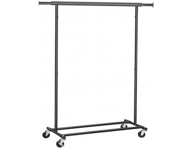 Songmics Heavy Duty Wheeled Floor Hanger, with Extendable Rail and Bottom Rack 132 x 45 x 160cm - HSR13BKV1, Black