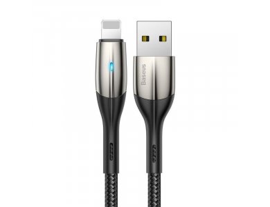 Baseus Horizontal 0.5μ. Lightning cable for Apple iPhone / iPad / iPod MFi, with LED & Nylon Weave - CALSP-A01, Black