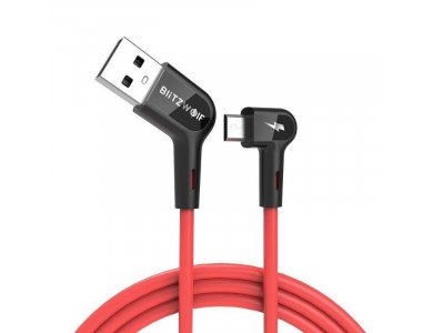 BlitzWolf BW-AC2 Corner 90 ° Cable 1.8m. Micro USB to USB 2.0 45 ° With Nylon weave, Red
