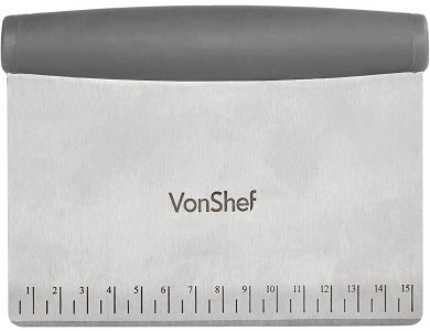 VonShef Dough Scraper, Professional Spatula / Dough Cutter, Handful with Meter & Non-slip Handle, Stainless Steel - 1500052