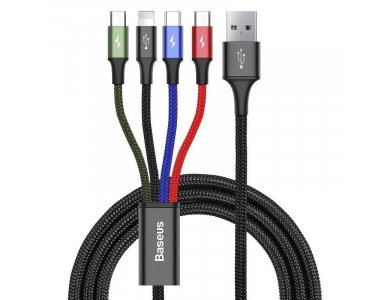 Baseus Fast 4-in-1 2*Lightning/Type C/Micro USB Καλώδιο, 1.2μ. - CA1T4-A01, Μαύρο