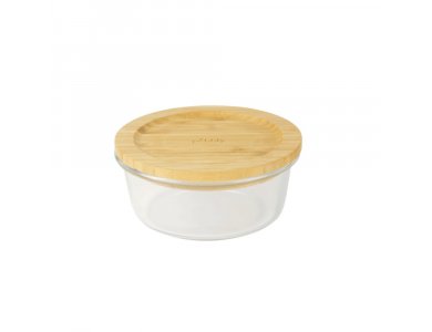 Pebbly Glass Food Container with Bamboo Lid for Airtight Storage, 620ml, Φ15x6cm