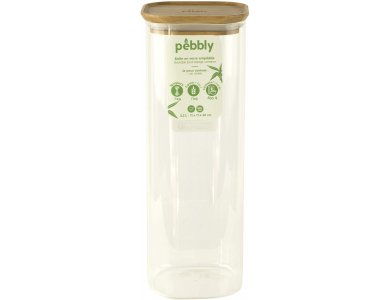 Pebbly Glass Food Container with Bamboo Lid for Airtight Storage, 2200ml, 30x11x11cm