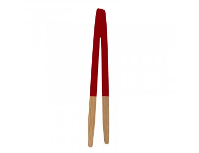 Pebbly Non Magnetic Toast Tongs, Bamboo Kitchen Tweezers 24cm, Red
