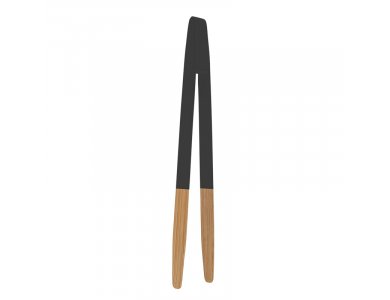 Pebbly Non Magnetic Toast Tongs, Bamboo Kitchen Tweezers 24cm, Charcoal