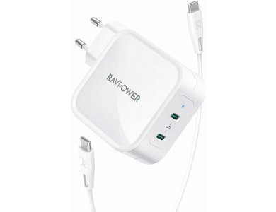 RAVPower Pioneer PD 90W 2-port socket charger with Power Delivery & GaN - RP-PC128, White