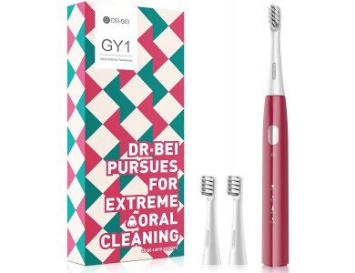 DR.BEI by Xiaomi GY1 Electric Toothbrush with DuPont Fiber & Smart Timer, with 2 Spare heads, Red