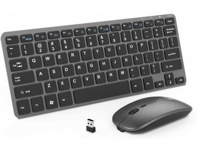 Inphic V780B Ultra Thin Keyboard and Moude Combo, Silent and Rechargeable, Gray