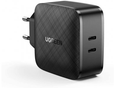 Ugreen 2-Port PD Fast Charger, 65W 2-port socket charger with Power Delivery, PPS, Quick Charge 4.0, FCP, AFC - 70867