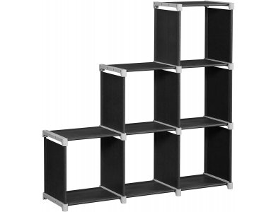 Songmics Shelf with 6 Open Cubes, Υφασμάτινη Βιβλιοθήκη με 6 Ράφια & 3 Κουτιά Αρθρωτή και Διαμορφούμενη 105 x 30 x 105cm, Μαύρη