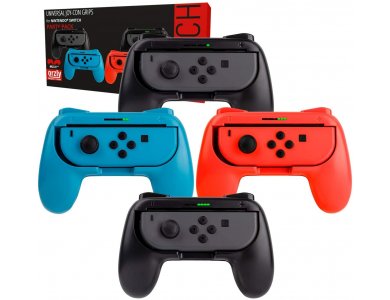 Orzly Joy-Con Controller Grips Quad Pack for Nintendo Switch, Set of 4, Black * 2 + Red + Blue