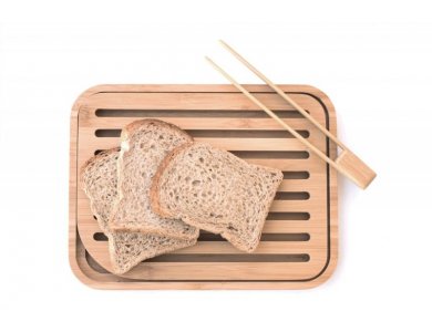 Pebbly Bread board Bamboo Cutting Surface, Set with Toast Tong, 26x20cm
