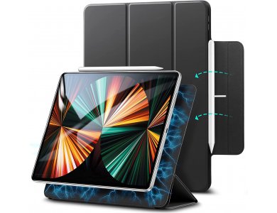 ESR Rebound Magnetic iPad Pro 2021 12.9 "Trifold Case with Magnetic Clip, Auto Sleep / Wake, Stand, Pencil 2 Support, Black