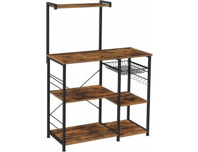VASAGLE Baker’s Rack, 4 Seater Wooden Chest of Drawers with Shelves & Brown Surfaces in Rustic Style - KKS35X, Black
