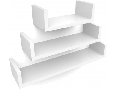 Songmics Wall Shelf, Επιτοίχια Ξύλινα Ράφια Floating U-shaped Σετ των 3 (30 - 45 - 60 x 15cm)  - LWS66W, Λευκά