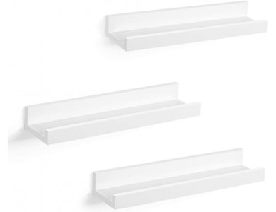 Songmics Wall Shelf, Floating Wooden Shelves with Sill Set of 3, 38 x 10cm - LWS38WT, White