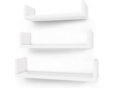 Songmics Wall Shelf, Επιτοίχια Ξύλινα Ράφια Floating U-shaped Σετ των 3 (30 - 35 - 40 x 10cm)  - LWS40WT, Λευκά