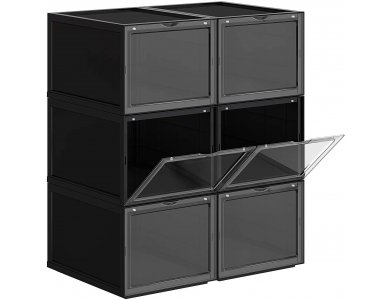 Songmics Stackable Shoe Box, LSP06BK Shaped Shoe Case, Set of Storage Boxes of 6 Pairs 28 x 36 x 22cm, Black