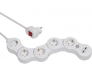 Brennenstuhl Vario 5-outlet Modular Multi-socket with 2 USB Charging Ports, 1.4M Cable Cable & On / Off Switch, White