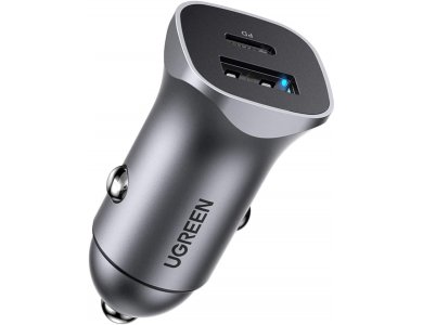 Ugreen Aluminum Fast Car Charger PD 24W 2-Port Compact Type C Car Charger QC 3.0 / FCP / AFC - 30780
