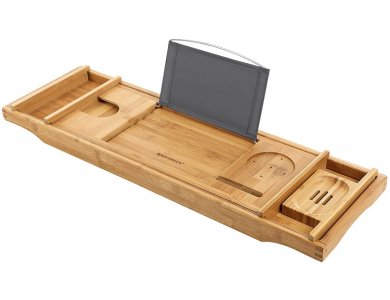 Songmics Multifunctional Bamboo Bathtub Shelf with Place for Book / Tablet, Glass etc. - BCB88Y