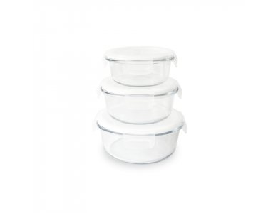 Pubbly Glass Containers Food with Lid for Airtight Inventory, Round in different sizes, Set of 3
