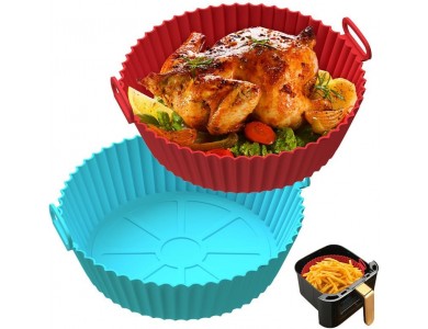 AJ Air Fryer Reusable Silicone Liner Round, Αντικολλητικά Μπολ ψησίματος για Air Fryer 20cm Στρογγυλά, Σετ των 2τμχ, Red / Blue
