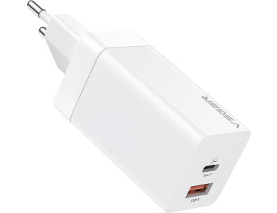 Veger CPD65 Lite PD 2-port socket charger 65W with Power Delivery & GaN, White