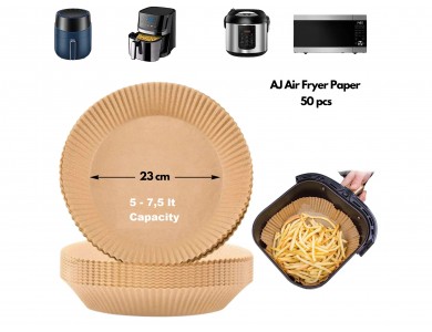 AJ Air Fryer Disposable Paper Liner Round, Αντικολλητικά χαρτιά ψησίματος για Air Fryer 23cm Στρογγυλά, Σετ των 50τμχ