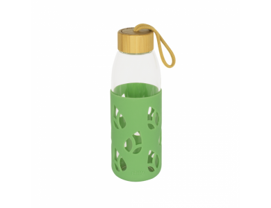 Pebbly Nomadic Glass Bottle, Glass Bottle with Bamboo Cap & Silicone Lining, 550ml, Sage Green