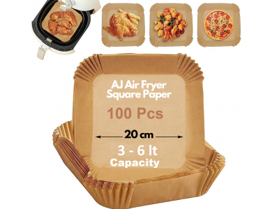 AJ Air Fryer Disposable Paper Liner Square, Αντικολλητικά χαρτιά ψησίματος για Air Fryer 20cm Τετράγωνα, Σετ των 100τμχ