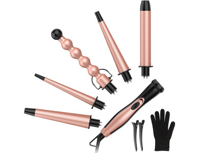 BESTOPE 5 in 1 Curling Iron Wand Set, with LCD & Temperature Control, Includes Glove + 2 Clips