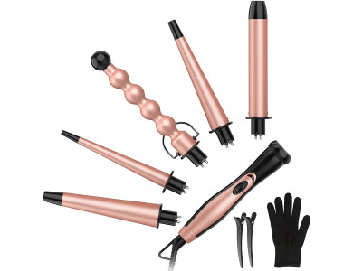 BESTOPE 5 in 1 Curling Iron Wand Set, Κεραμικό Σίδερο για μπούκλες, με LCD & Ρύθμιση Θερμοκρασίας, Περιλαμβάνει Γάντι + 2 Clips