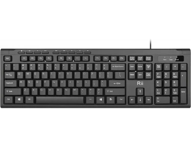 Rii RK907 Ultra-Slim Compact USB Wired Keyboard, Plug and Play, with 12 Multimedia Shortcuts