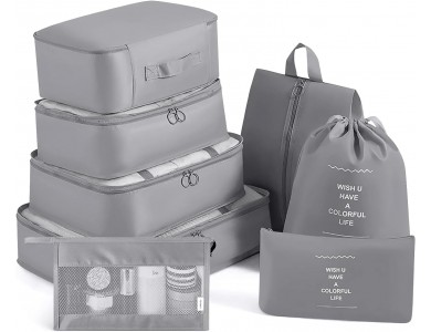 AJ 8-Pack Travel Packing Cubes for Suitcases, Θήκες Ρούχων για Ταξίδι, Σετ των 8τμχ (Διάφορα Μεγέθη), Grey