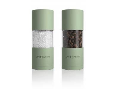 Lars Nysom Sjael Ceramic Salt and Pepper Mills Set with Adjustable Grinding, Set of 2, Sage