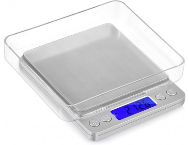 AJ Inox Food Scale, Digital Kitchen Scale 2kg Accuracy 0.1gr, LCD Display & 2 Removable Bowls, Silver