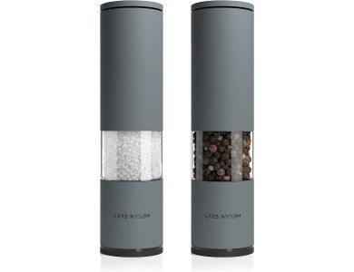 Lars Nysom Lagom Ceramic Salt and Pepper Mills Set with Adjustable Grinding, Set of 2, Cool Grey