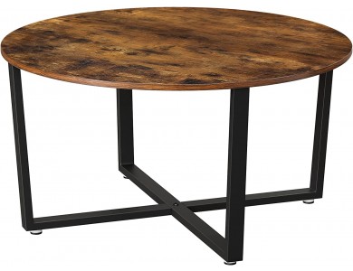 VASAGLE Round Coffee Table, Coffee Table with Steel Frame and Brown Surface in Rustic Style 88 x 47cm