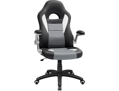 Songmics Executive Gaming Chair, PU Leather with Adjustable Armrests & 150kg Strength, Black/Grey