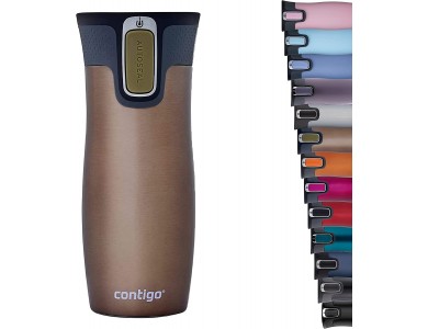Contigo West Loop Autoseal Travel Mug 470ml with Thermalock Technology, Suitable for Dishwasher, Latte