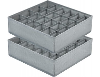 AJ 2-Pack Υφασμάτινη Θήκη-Foldable Οrganizer Συρταριού για Κάλτσες & Εσώρουχα των 24 Θέσεων, 32x32x10cm, Grey