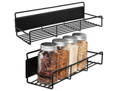 AJ 2-Tier Magnetic Spice Rack, Magnetic Spice & Herb Rack, Set of 2, Black